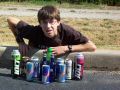 Hunter shows off the caffeine cache.jpg